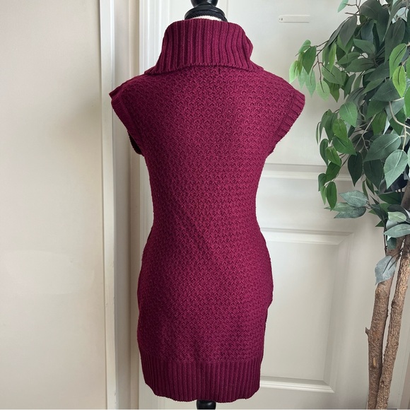 J.J. Basics Cable Knit Cowl Neck Cap Sleeve Sweater Dress Burgundy Sz L - Picture 9 of 16